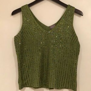 Sleeveless sweater, green, sparkly, festive